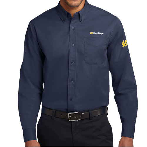  Navy Twill Button Down Long Sleeve - UC San Diego Wordmark