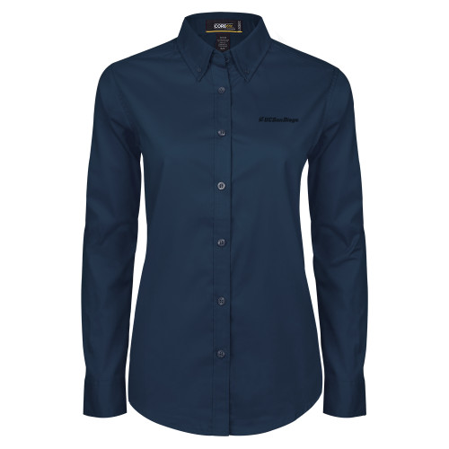  Womens Navy Twill Button Down Long Sleeve  - UC San Diego Primary Mark