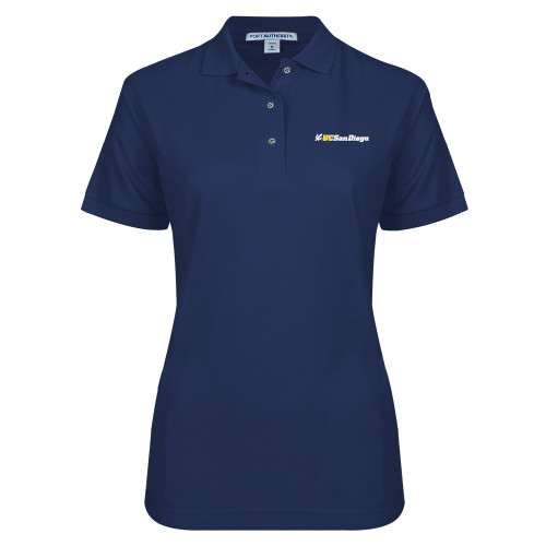  Womens Silk Touch Navy Pique Polo - UC San Diego Primary Mark