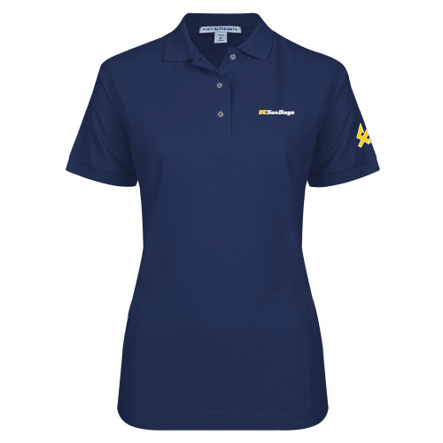  Womens Silk Touch Navy Pique Polo - UC San Diego Wordmark