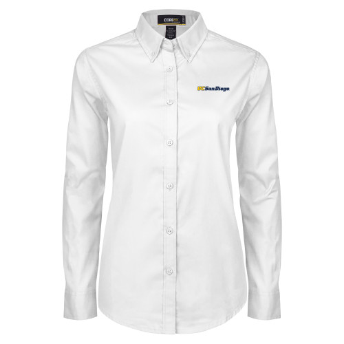  Womens White Twill Button Down Long Sleeve - UC San Diego Wordmark