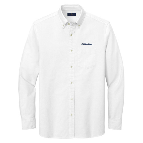 Brooks Brothers Mens White Casual Oxford Cloth Shirt - UC San Diego Primary Mark