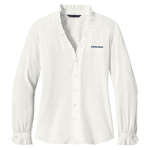  Brooks Brothers Womens Off White Long Sleeve Ruffle Collar Blouse - UC San Diego Primary Mark