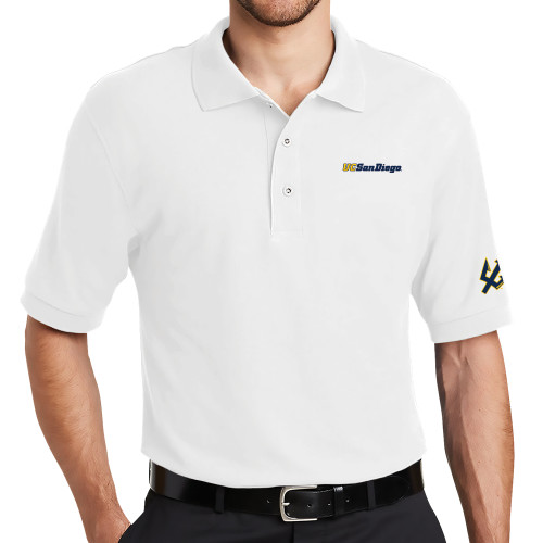  White Silk Touch Polo - UC San Diego Wordmark