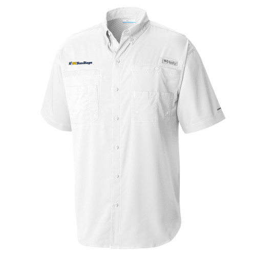  Columbia White Tamiami Performance Short Sleeve Shirt - UC San Diego Primary Mark
