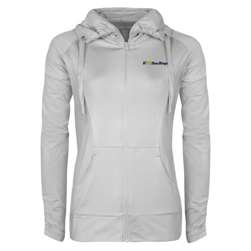  Womens White Sport Wick Stretch Full Zip Jacket - UC San Diego Primary Mark