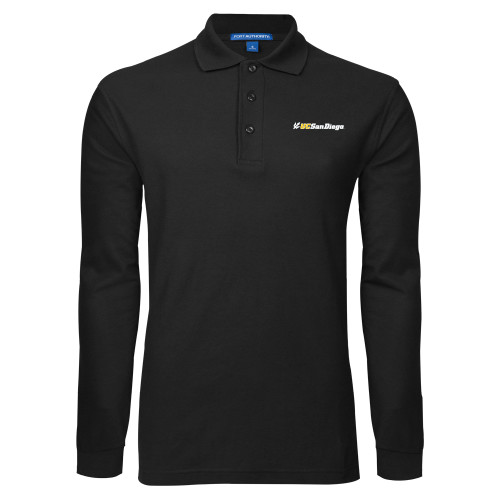  Black Long Sleeve Polo - UC San Diego Primary Mark