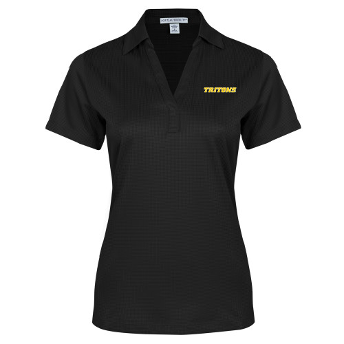  Womens Black Performance Fine Jacquard Polo - Tritons Wordmark