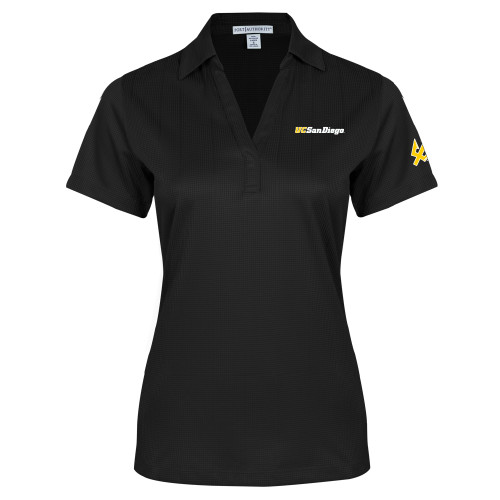  Womens Black Performance Fine Jacquard Polo - UC San Diego Wordmark