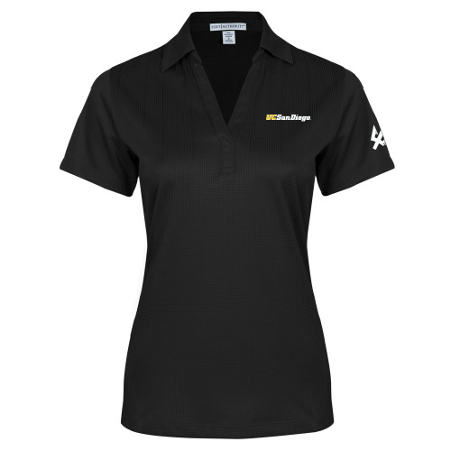  Womens Black Performance Fine Jacquard Polo - UC San Diego Wordmark