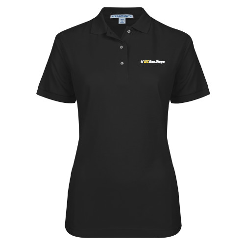  Womens Silk Touch Black Pique Polo - UC San Diego Primary Mark