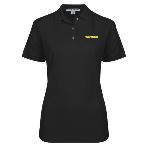  Womens Silk Touch Black Pique Polo - Tritons Wordmark
