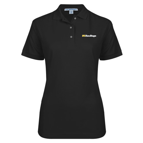  Womens Silk Touch Black Pique Polo - UC San Diego Wordmark