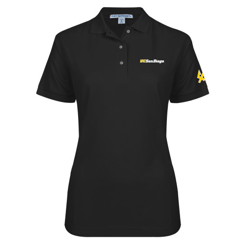  Womens Silk Touch Black Pique Polo - UC San Diego Wordmark