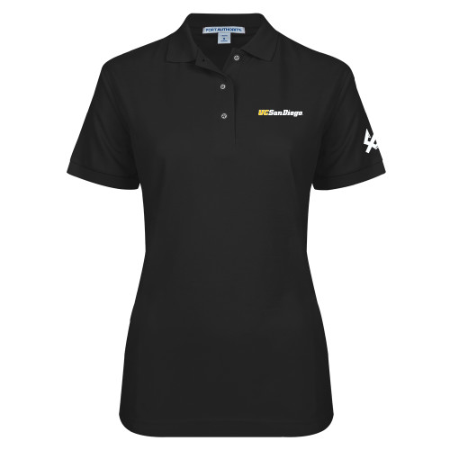  Womens Silk Touch Black Pique Polo - UC San Diego Wordmark