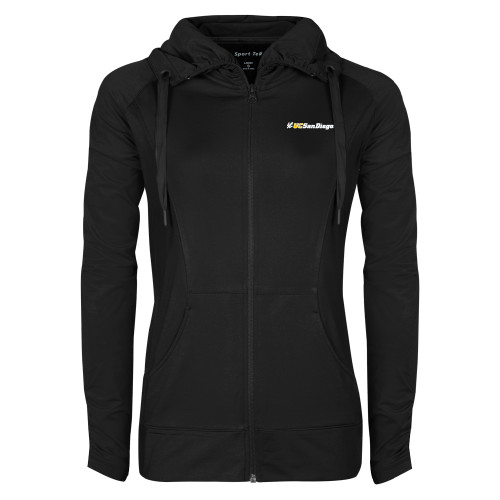  Womens Black Sport Wick Stretch Full Zip Jacket - UC San Diego Primary Mark