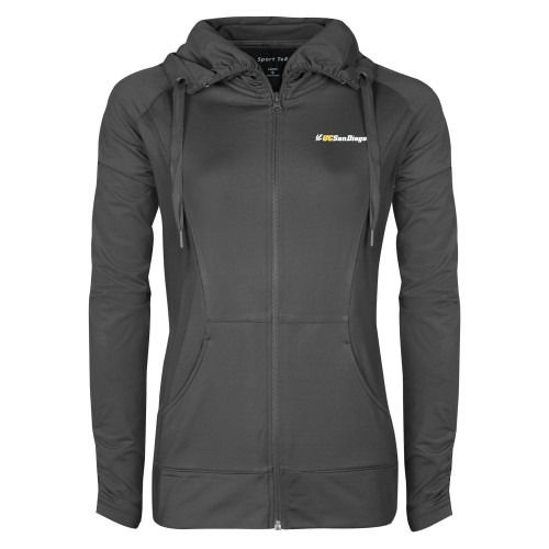  Womens Charcoal Sport Wick Stretch Full Zip Jacket - UC San Diego Primary Mark