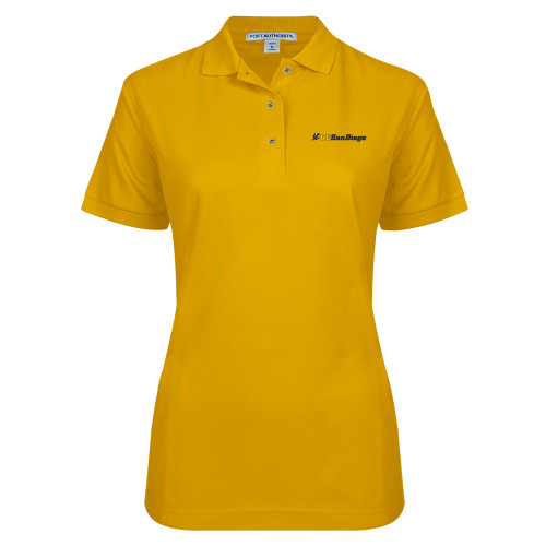 Womens Silk Touch Gold Pique Polo - UC San Diego Primary Mark
