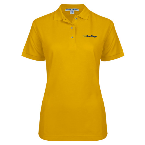  Womens Silk Touch Gold Pique Polo - UC San Diego Wordmark