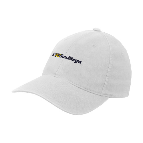  White Flexfit Structured Low Profile Hat - UC San Diego Primary Mark