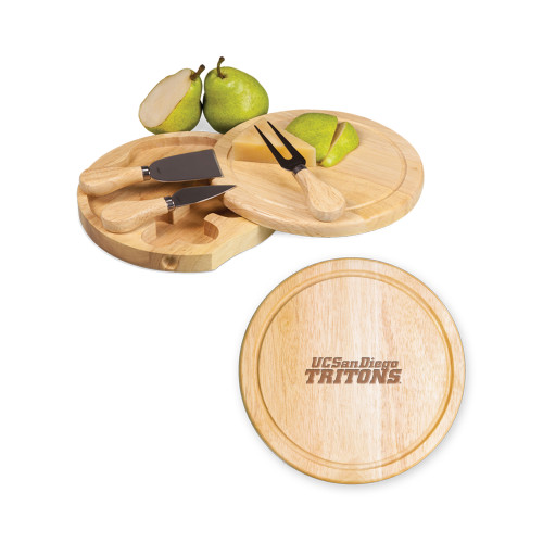  7.5 Inch Brie Circular Cutting Board Set - UC San Diego Tritons Mark Engraved