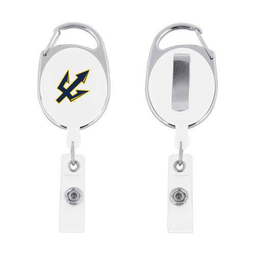  White Oval Retractable Badge Holder w/Clip - Trident Head