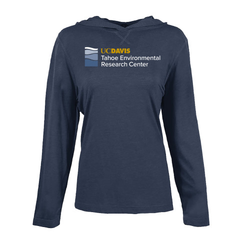  Womens Navy Heather Long Sleeve Hooded Tee - UD Davis TERC Horizontal
