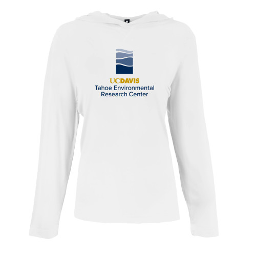  Womens White Long Sleeve Hooded Tee - UD Davis TERC Vertical