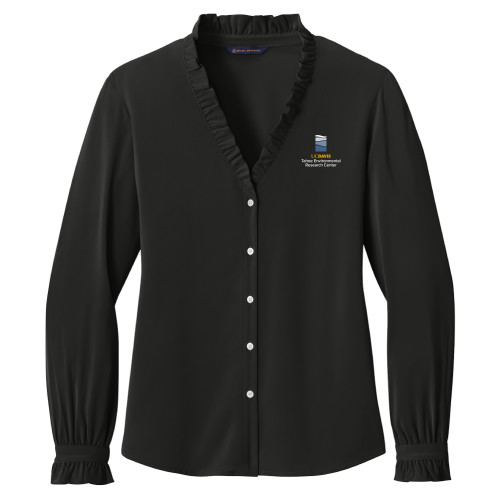  Brooks Brothers Womens Black Long Sleeve Ruffle Collar Blouse - UD Davis TERC Vertical