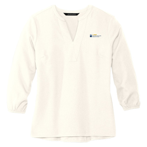 Davis Tahoe Mercer + Mettle Womens Ivory 3/4 Sleeve Crepe Blouse