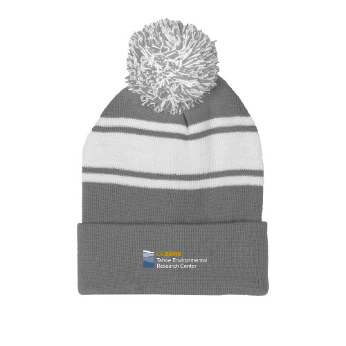  Grey/White Two Tone Knit Pom Beanie w/Cuff - UD Davis TERC Horizontal
