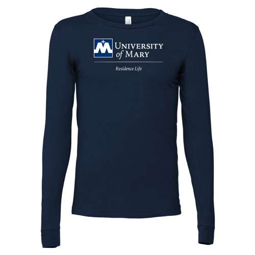  Bella + Canvas Navy Jersey Cotton Long Sleeve T Shirt - UMR Residence Life Vertical Stacked