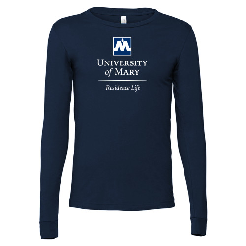  Bella + Canvas Navy Jersey Cotton Long Sleeve T Shirt - UMR Residence Life Stacked