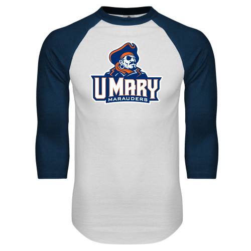  White/Navy Raglan Baseball T Shirt - Primary Athletics Mark