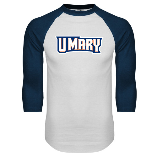  White/Navy Raglan Baseball T Shirt - U Mary