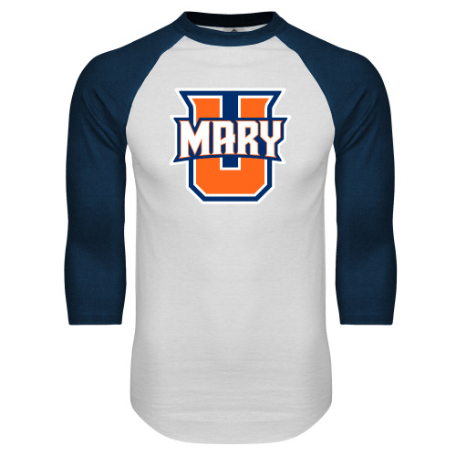  White/Navy Raglan Baseball T Shirt - U Mary Tall Version