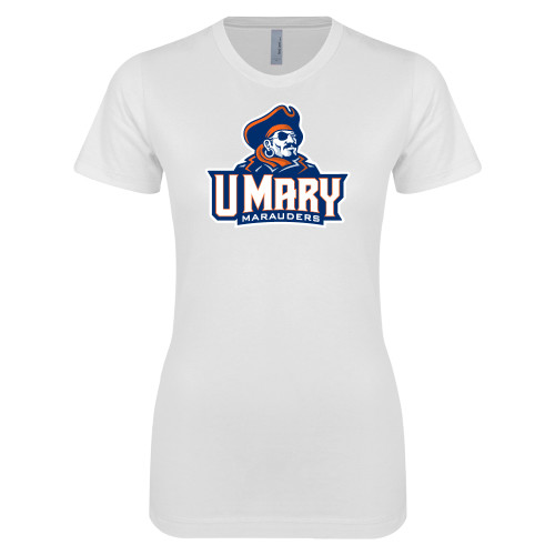  Next Level Womens White Boyfriend Tee - Primary Athletics Mark