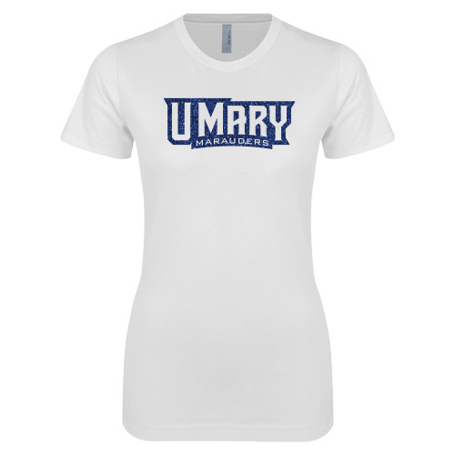 Next Level Womens White Boyfriend Tee - H Dark Blue Glitter