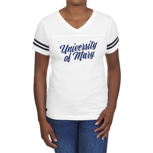  Fall Rush Ladies White 60/40 Football Tee - H Dark Blue Glitter