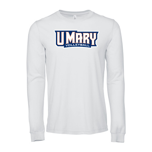  Bella + Canvas White Jersey Cotton Long Sleeve T Shirt - Volleyball Wordmark