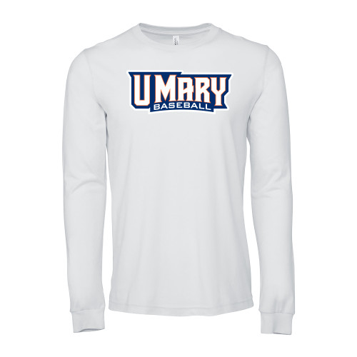  Bella + Canvas White Jersey Cotton Long Sleeve T Shirt - Baseball Wordmark