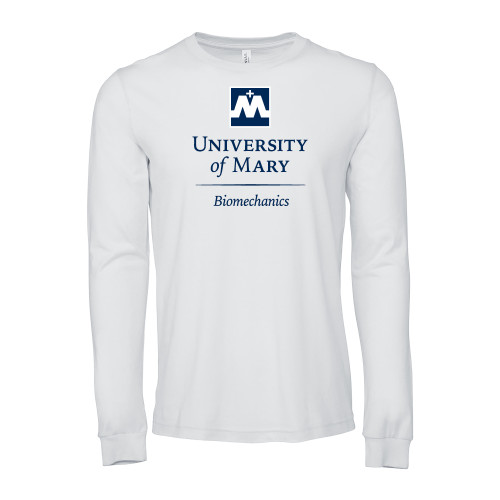  Bella + Canvas White Jersey Cotton Long Sleeve T Shirt - University of Mary Biomechanics