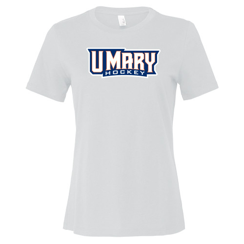  Bella + Canvas Womens White Relaxed Cotton T Shirt - Hockey Wordmark