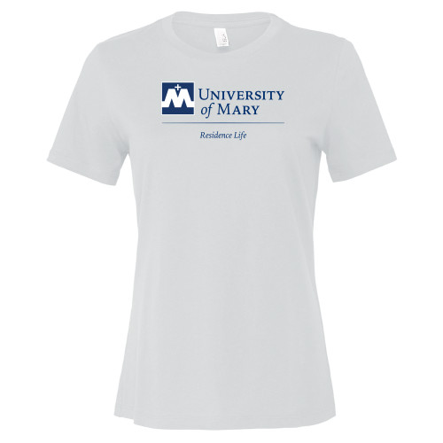  Bella + Canvas Womens White Relaxed Cotton T Shirt - UMR Residence Life Vertical Stacked