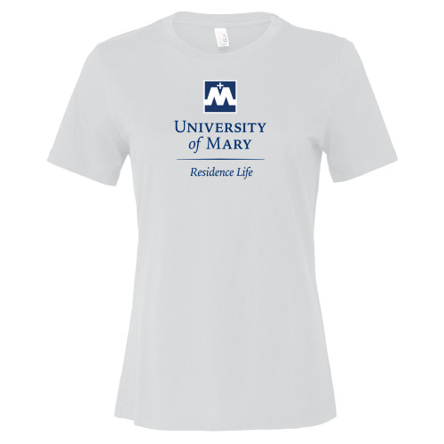  Bella + Canvas Womens White Relaxed Cotton T Shirt - UMR Residence Life Stacked