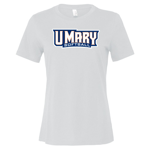  Bella + Canvas Womens White Relaxed Cotton T Shirt - Softball Wordmark