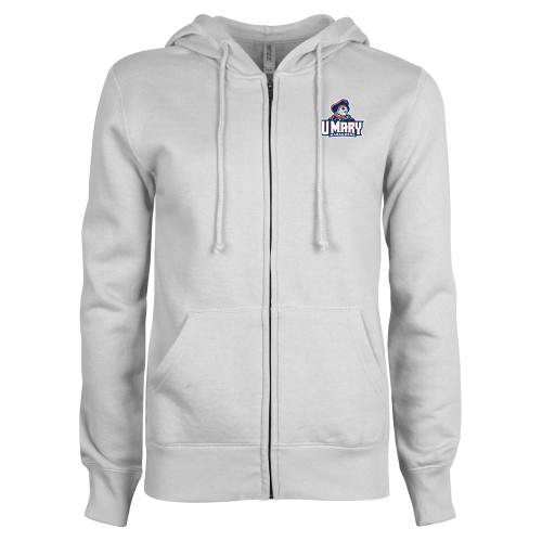  ENZA Womens White Fleece Full Zip Hoodie - Primary Athletics Mark