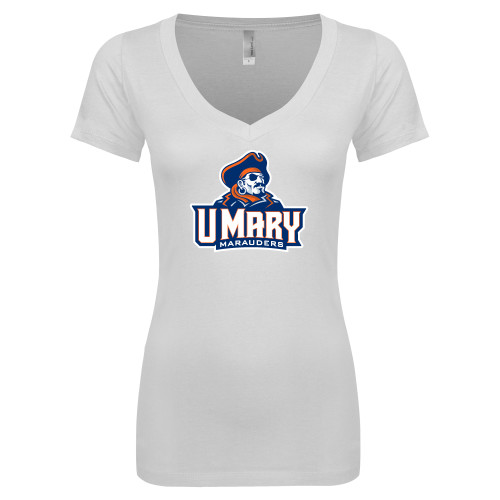  Next Level Womens White Ideal V Tee - Primary Athletics Mark
