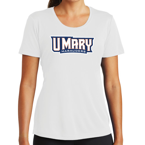  Womens White Performance Tee - U Mary Marauders