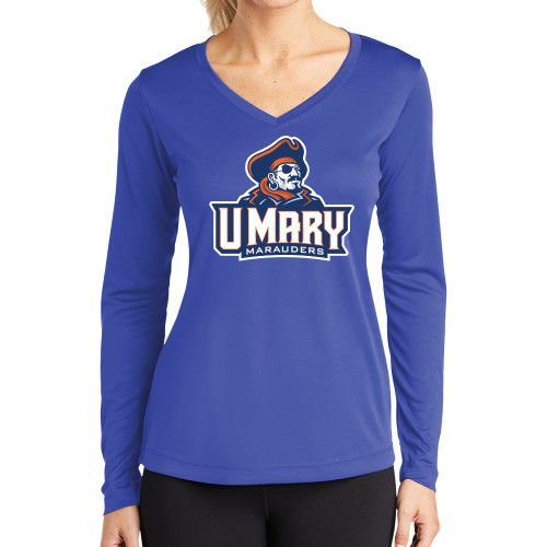  Womens Royal Performance Long Sleeve V Neck Shirt - Primary Athletics Mark